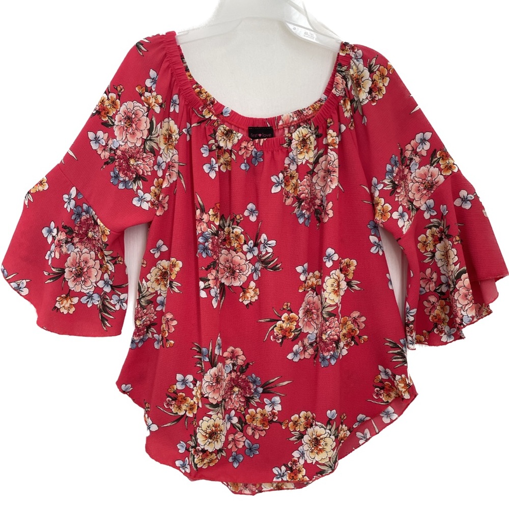 FIRST LOVE FLORAL TOP. HOT PINK FLOWY, BOHO, HAWAIIAN TOP. LIKE NEW! - Picture 1 of 12